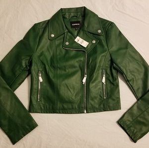 Express Emerald green vegan leather moto jacket